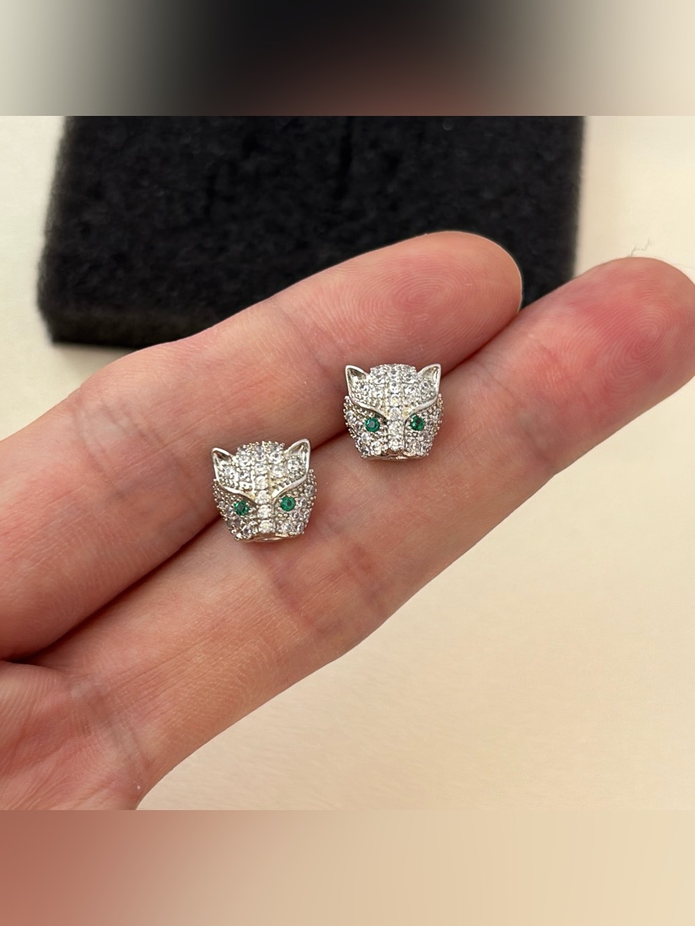 10mm CZ Leopard Head Stud Earrings for Men Women Streetwear Punk Hip Hop Unisex